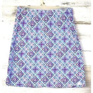 Talbots Womens M Multi Blue Pull On Knit Mini Skirt Lattice Stretch Casual Sun